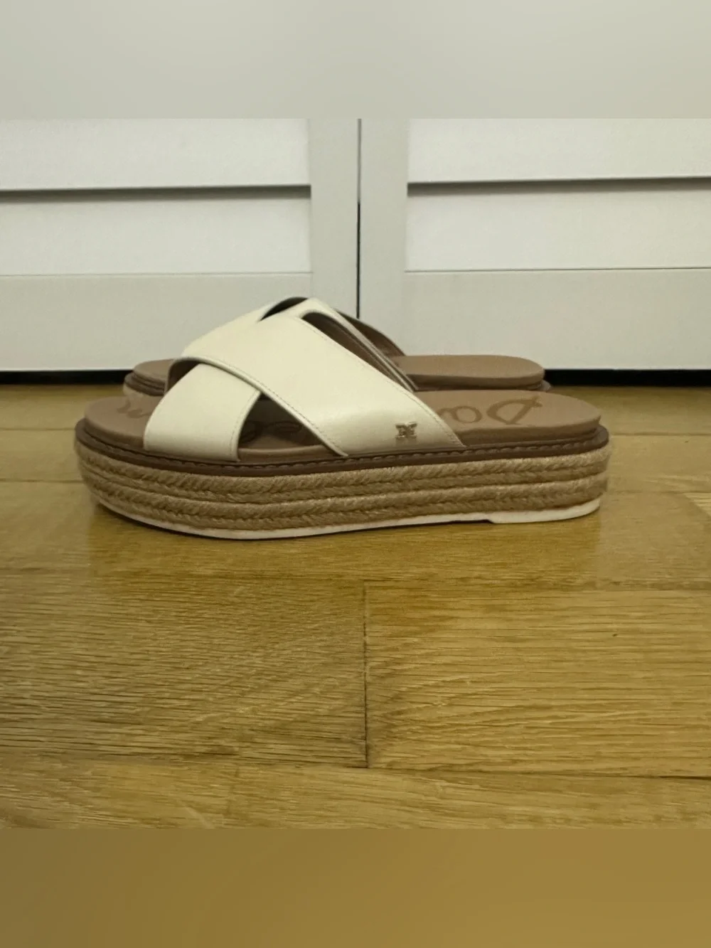 Sam Edelman Korina Ivory Leather Platform Espadrille Slide Sandals Size 9.5